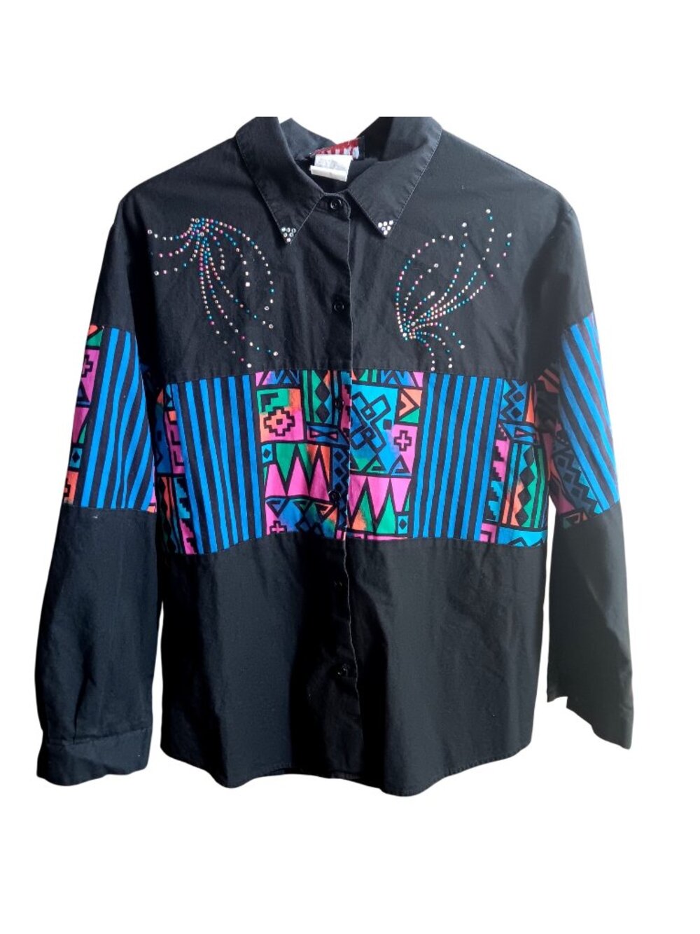 True Vintage Ranch Wife Shirt 1990's Ozark Mountain Western Top Rhinestone USA